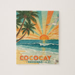 Cococay Bahamas Vintage Travel Jigsaw Puzzle<br><div class="desc">Capture the laid-back charm of the Bahamas with this retro-style Cococay postcard. Featuring warm sunset hues,  swaying palm trees,  and ocean waves,  it's perfect for beach lovers,  travelers,  or collectors of vintage-inspired art. A nostalgic tribute to island paradise.</div>