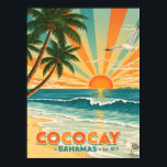 Cococay Bahamas Vintage Travel Poster<br><div class="desc">Capture the laid-back charm of the Bahamas with this retro-style Cococay postcard. Featuring warm sunset hues,  swaying palm trees,  and ocean waves,  it's perfect for beach lovers,  travelers,  or collectors of vintage-inspired art. A nostalgic tribute to island paradise.</div>