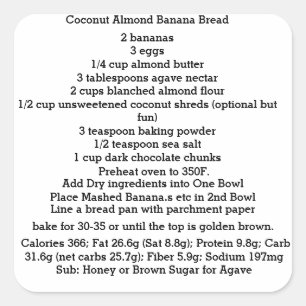 Coconut Almond Banana Bread Gluten Free Square Sticker