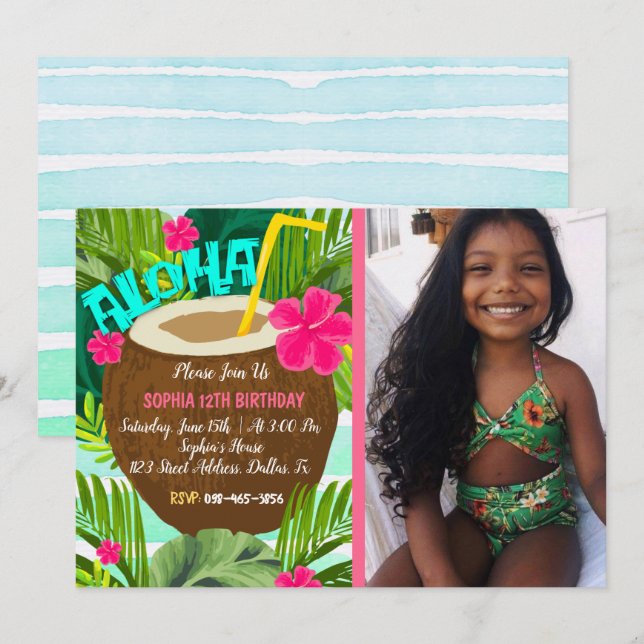 Coconut Aloha Tropical Birthday Invitation (Front/Back)