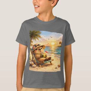 Coconut Beach Capybara Cute Summer Tropical Desi T-Shirt