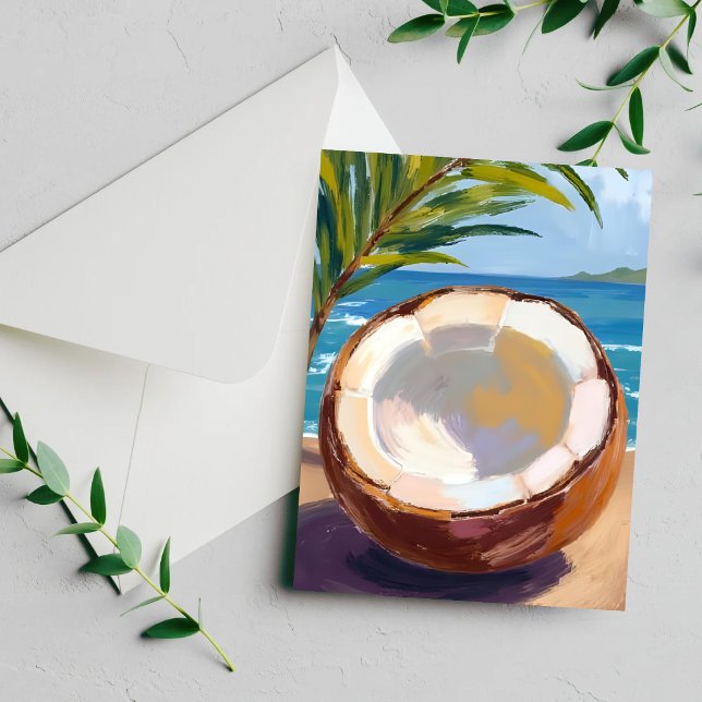 Coconut Beach Tropical Watercolor Card (Creator Uploaded)