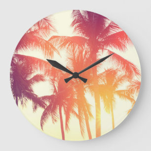 Coconut Beach: Vintage Tropical Warmth. Large Clock