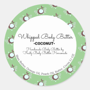 Coconut Body Butter Bath Branding Packaging Classic Round Sticker