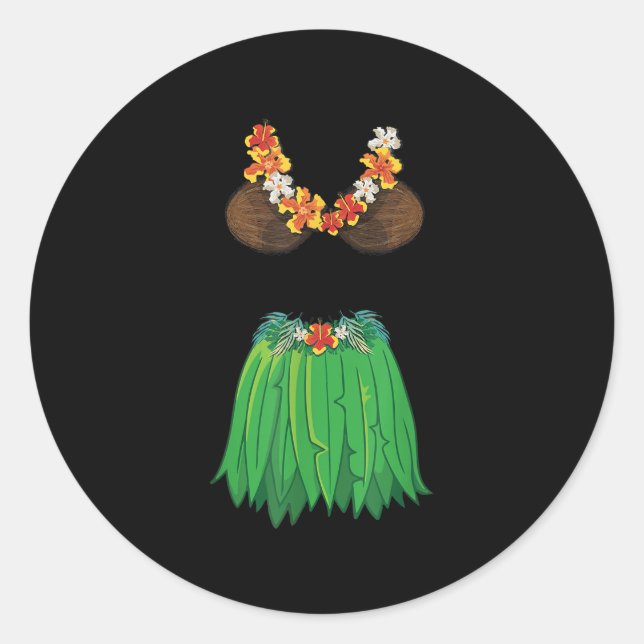 Coconut Bra Gr Skirts Lei Flowers Summer Party Haw Classic Round Sticker (Front)
