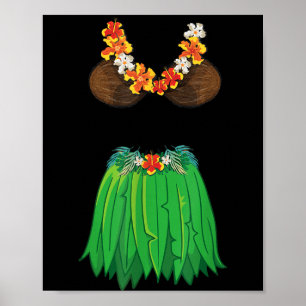 Coconut Bra Grass Skirts Lei Flowers Summer Party Poster