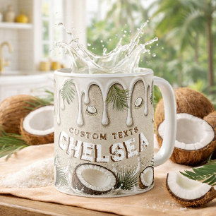 Coconut Brown Cream Tropical Retro Custom Name Coffee Mug