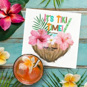 Coconut Cocktail Tropical Tiki Couples Shower Napkin