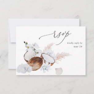 Coconut Coral & White Floral w Meal RSVP Card