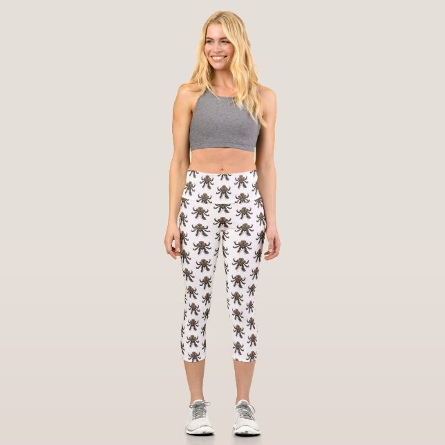 Coconut crab cartoon illustration capri leggings (Front)