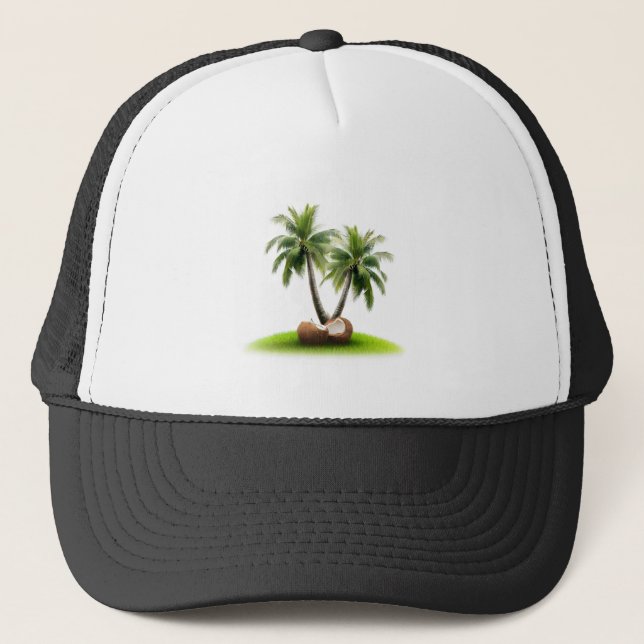 Coconut Day Tree Fruit Trucker Hat (Front)