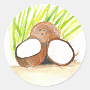 Coconut fruit food palm cute watercolor rum classic round sticker