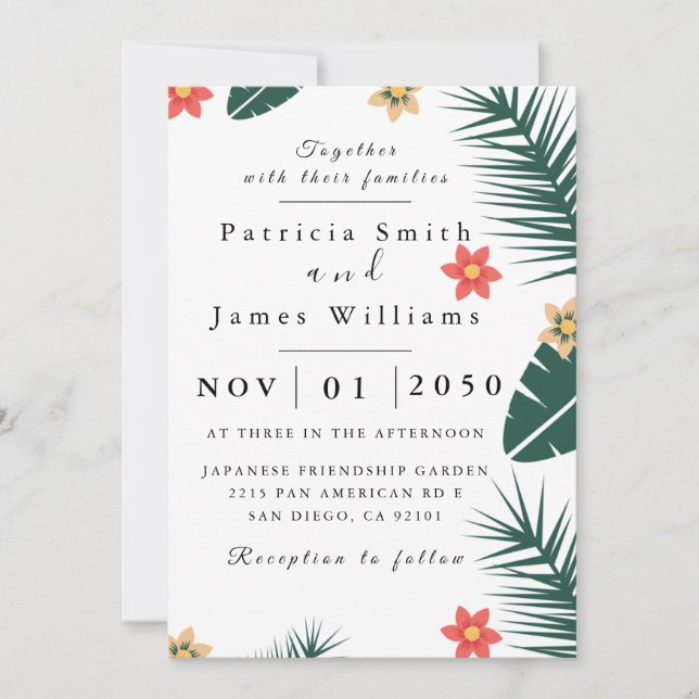 Coconut Leaf Wedding Invitation (Front)
