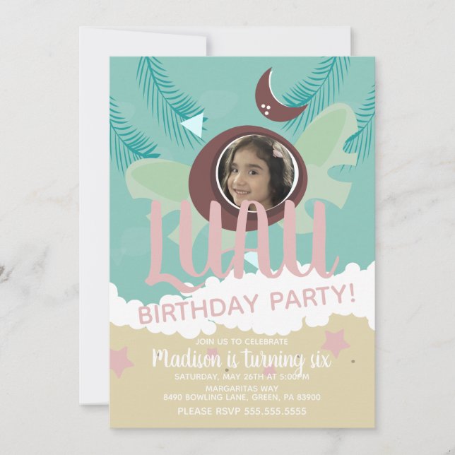 Coconut Luau Photo Tropical Birthday Party Invitation (Front)