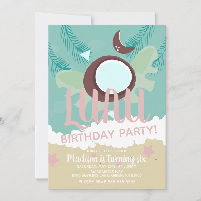 Coconut Luau Tropical Birthday Party Invitation (Front)