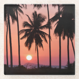 Coconut Palm Tree Landscape Glass Coaster