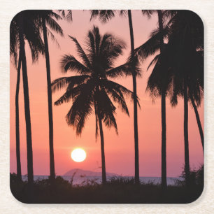 Coconut Palm Tree Landscape Square Paper Coaster