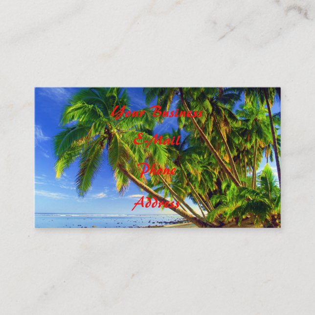 Coconut Palm Tree Sandy Tropical Island Beach Business Card (Front)