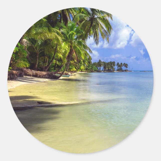 Coconut Palm Tree Tropical Island Classic Round Sticker (Front)