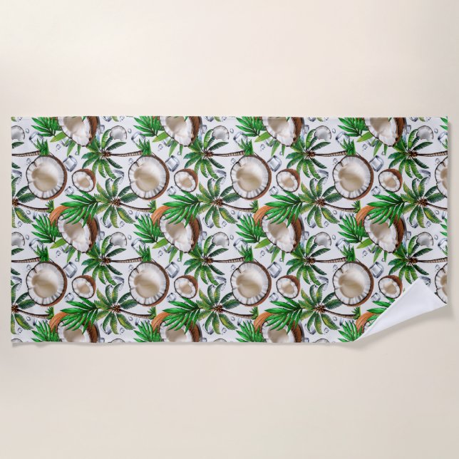 Coconut Palm Tree Tropical Pattern Design  Beach Towel (Front)