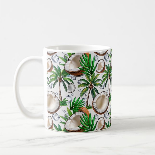 Coconut Palm Tree Tropical Pattern Design  Coffee Mug (Left)
