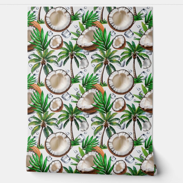 Coconut Palm Tree Tropical Pattern Design  Wallpaper (Unrolling)
