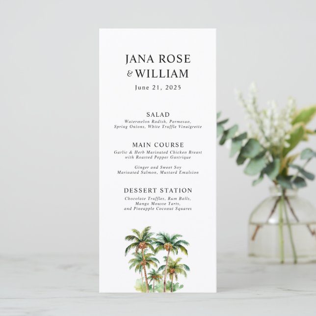 Coconut Palm Tree Tropical Watercolor Menu (Standing Front)