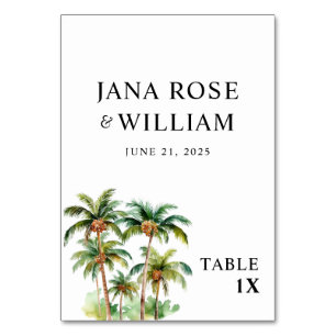 Coconut Palm Tree Tropical Watercolor Table Number