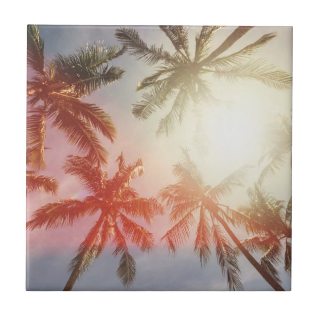 Coconut Palm Trees Against the Sun Tile (Front)