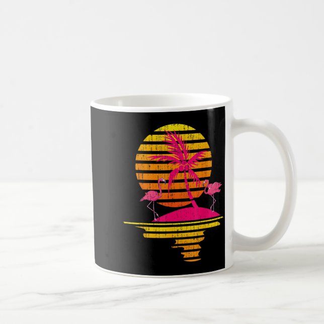 Coconut Palm Trees Pink Flamingo Sunset Tropical Coffee Mug (Right)
