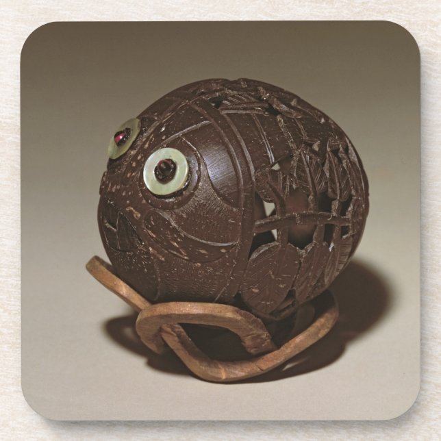 Coconut sculpted into a face, c.1895 coaster (Front)