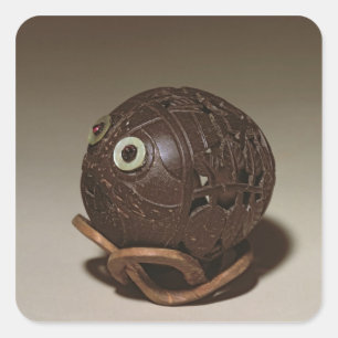 Coconut sculpted into a face, c.1895 square sticker