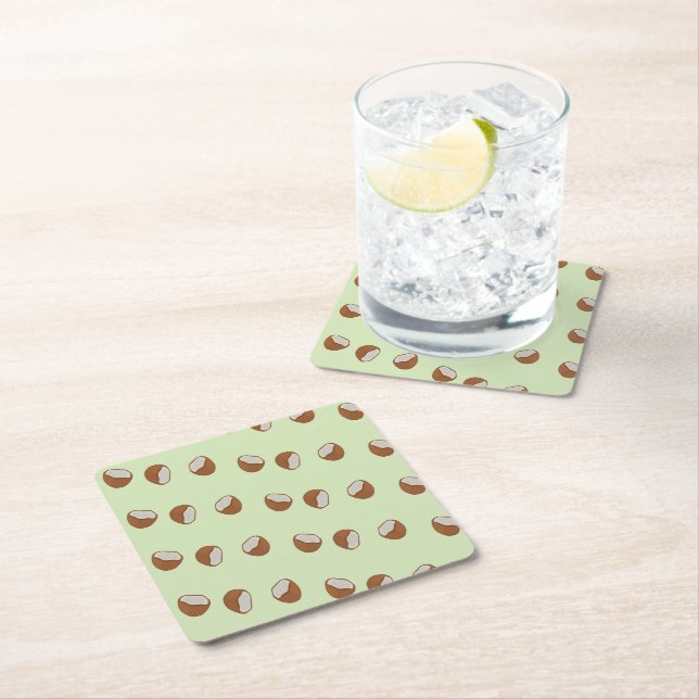 Coconut slices pattern on green square paper coaster (Insitu)