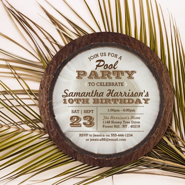 Coconut Summer Pool Party Birthday Invitations (Creator Uploaded)