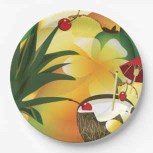 Coconut Tiki Bar Luau Tropical Paper Plate