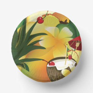 Coconut Tiki Bar Luau Tropical  Paper Plate