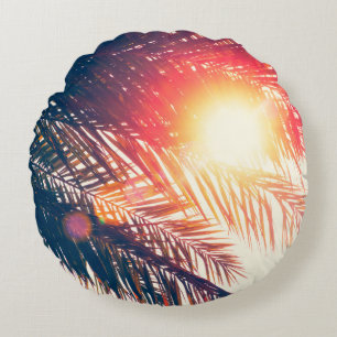 coconut tree at tropical coast, made with Vintage Round Cushion