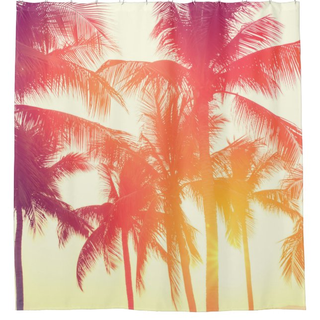 Coconut tree at tropical coast shower curtain (Front)