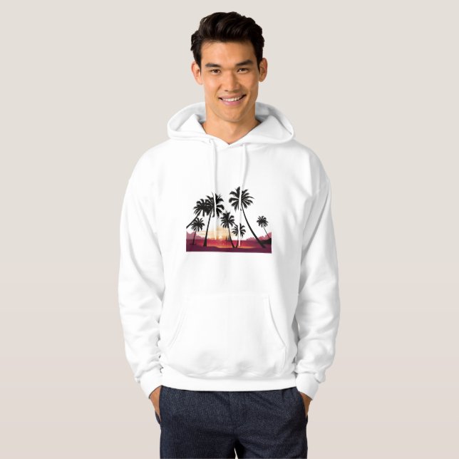 coconut tree on beach WITH Sunset High-definition  Hoodie (Front Full)