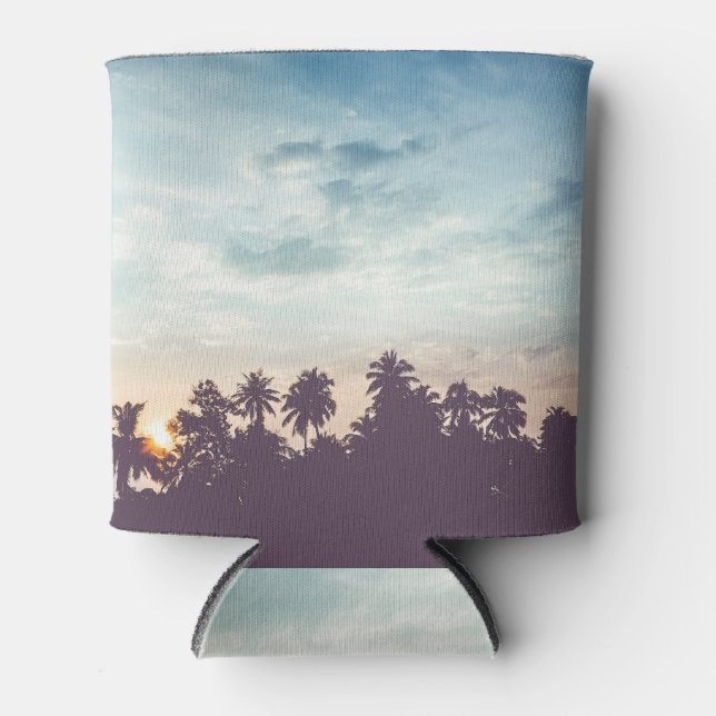 Coconut tree silhouette, tropical sunset. can cooler (Front)