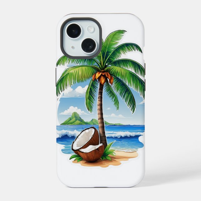Coconut Tree Tropical Island iPhone 15 Case (Back)
