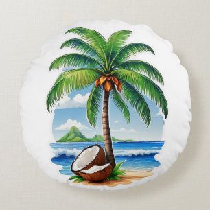 Coconut Tree Tropical Island Round Cushion