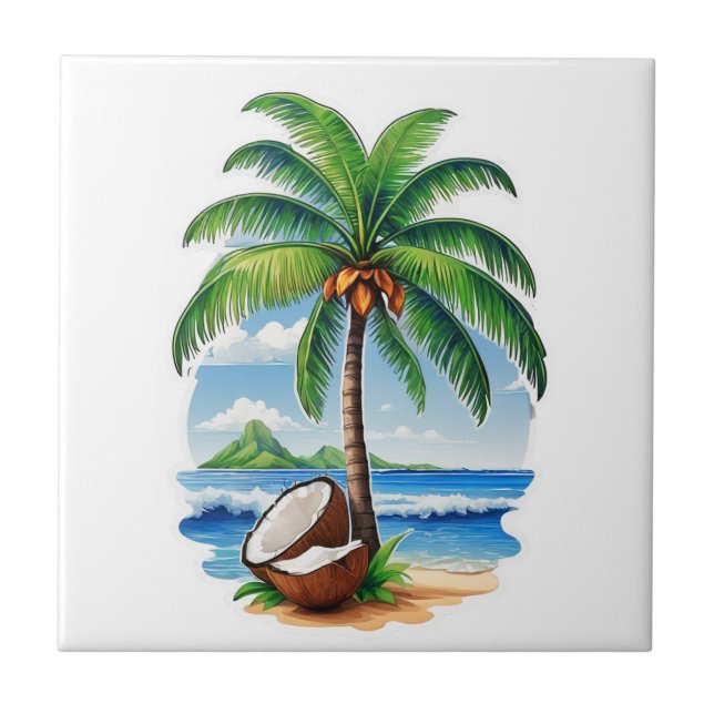 Coconut Tree Tropical Island Tile (Front)