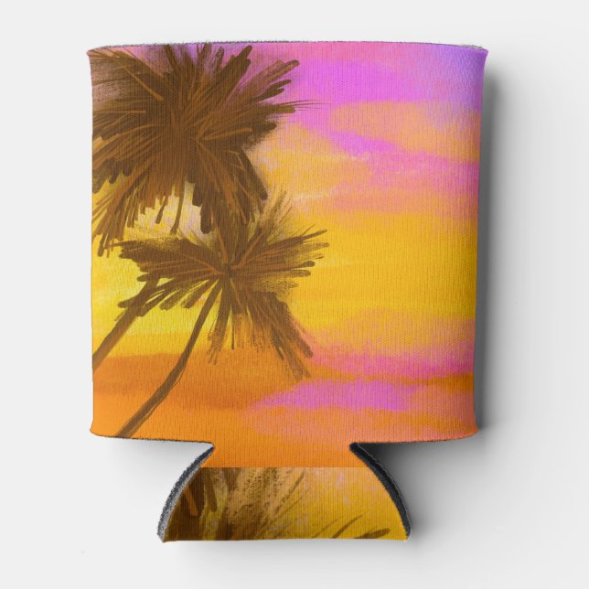 Coconut tree, tropical summer theme. can cooler (Front)