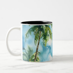 Coconut trees watercolor wallpaper background art Two-Tone coffee mug