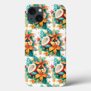 Coconut with Flowers and Shells  iPhone 13 Case
