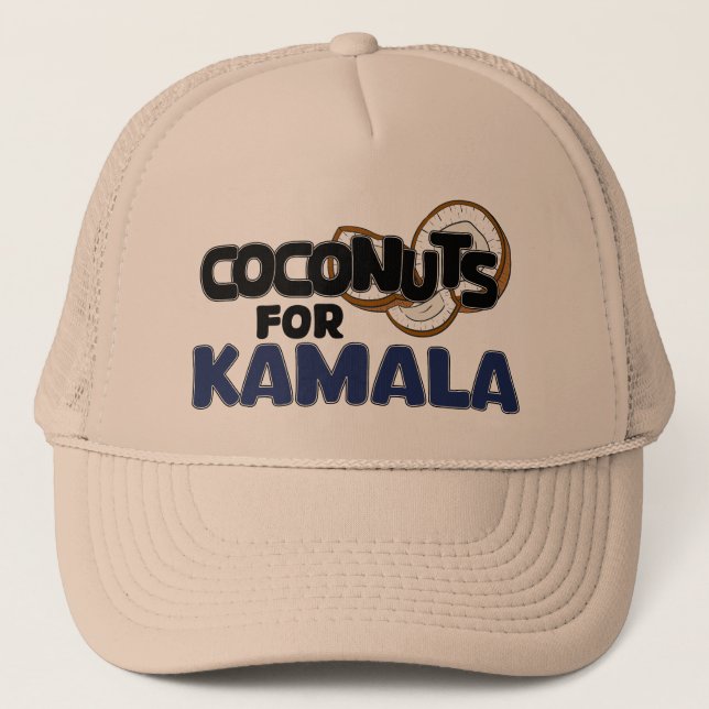 Coconuts for Kamala Harris Funny Coconut Tree Meme Trucker Hat (Front)