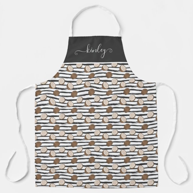 Coconuts on Grunge Stripes Pattern Apron (Front)