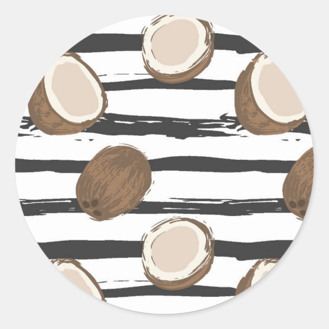 Coconuts on Grunge Stripes Pattern Classic Round Sticker (Front)