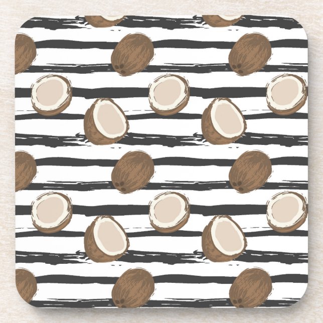 Coconuts on Grunge Stripes Pattern Coaster (Front)